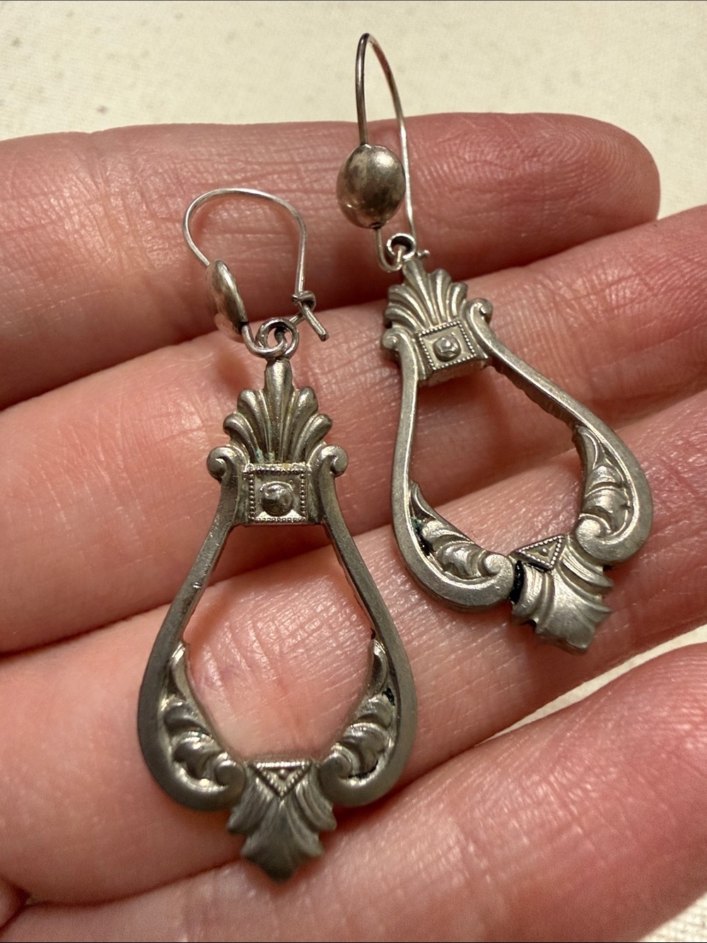 Sterling Silver Ornate Teardrop Dangle Earrings